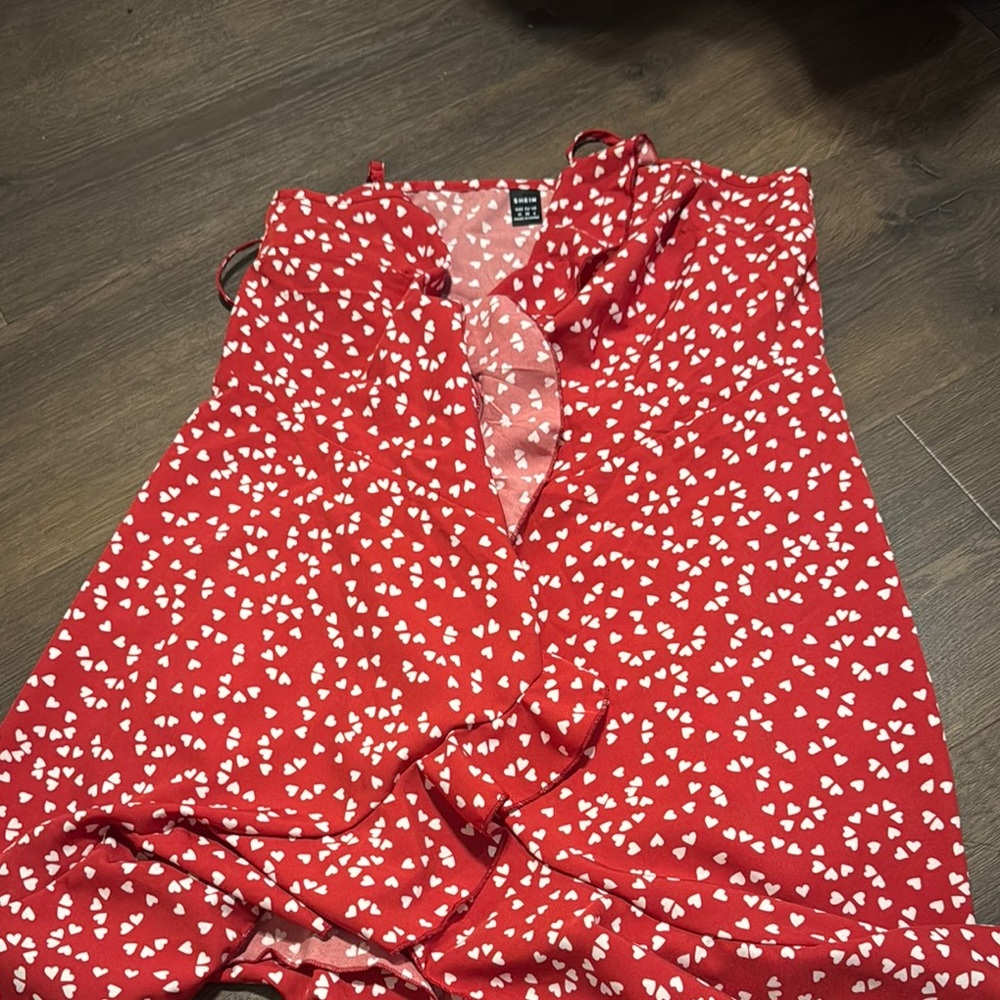 SHEIN Red and White Heart Print Dress